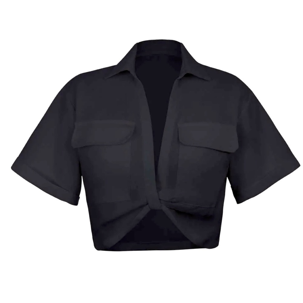 Flap Pocket Twist Hem Shirt